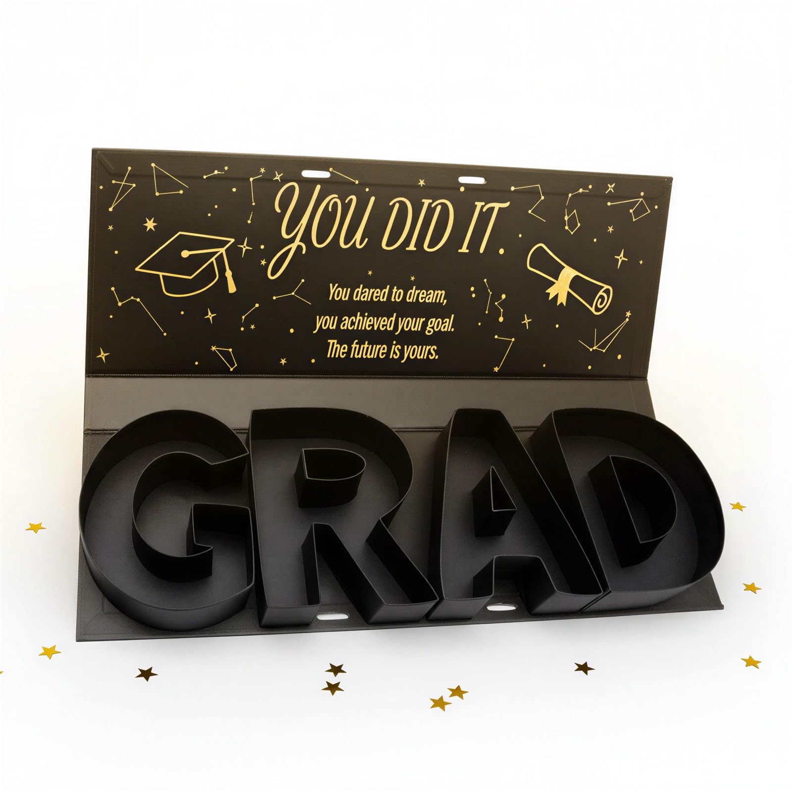 Geschenkbox zum Abschluss 2026, GRAD-Buchstabenform, befüllbare Box für Süßigkeiten und Blumen, DIY-Geschenkidee mit goldenem Glitzer-Congrats-Grad-Deckel und Band für Partydeko