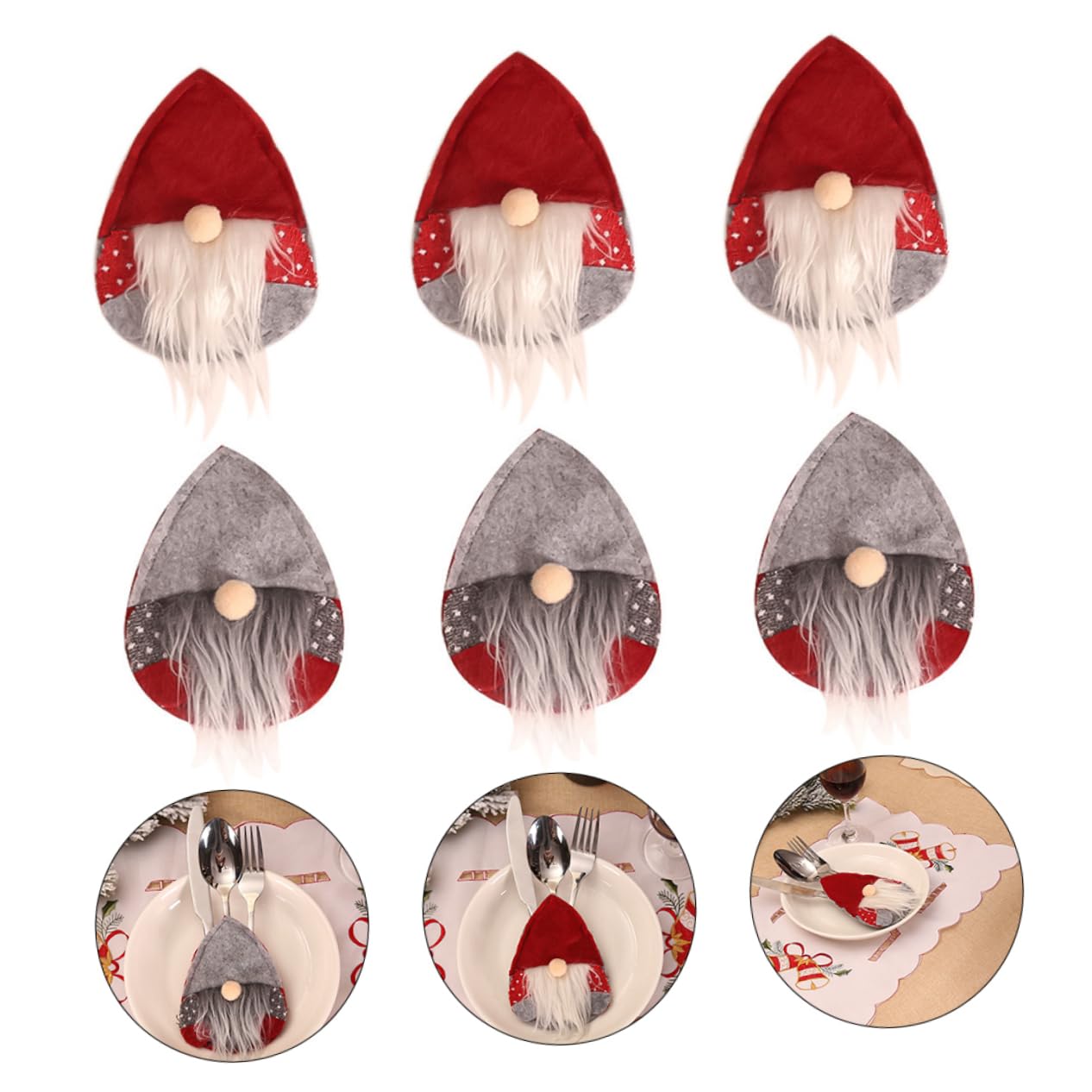 6 Pezzi Portaposate Natalizi in Rosso e Grigio Posate Decorazione Tavola per Festa Natale Supporto Originale per Argenteria e Posate Accessori Natalizi per e Pranzo Festivi