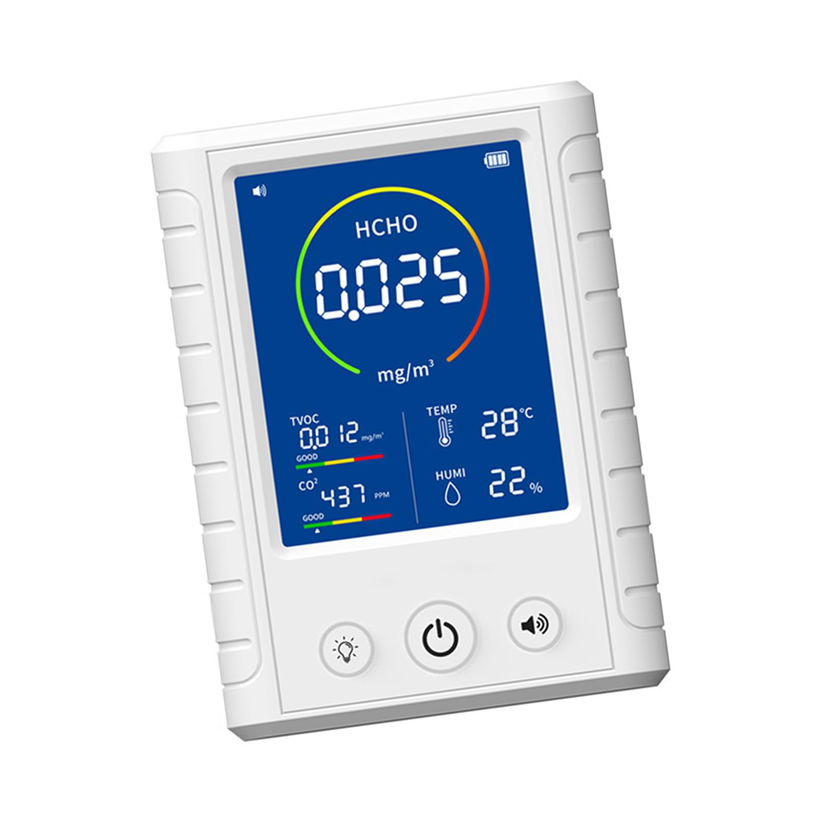 Indoor Air Monitors Accurate CO2, TVOC, Formaldehyde, Temperature & Humidity Rechargeable Battery Air Monitor