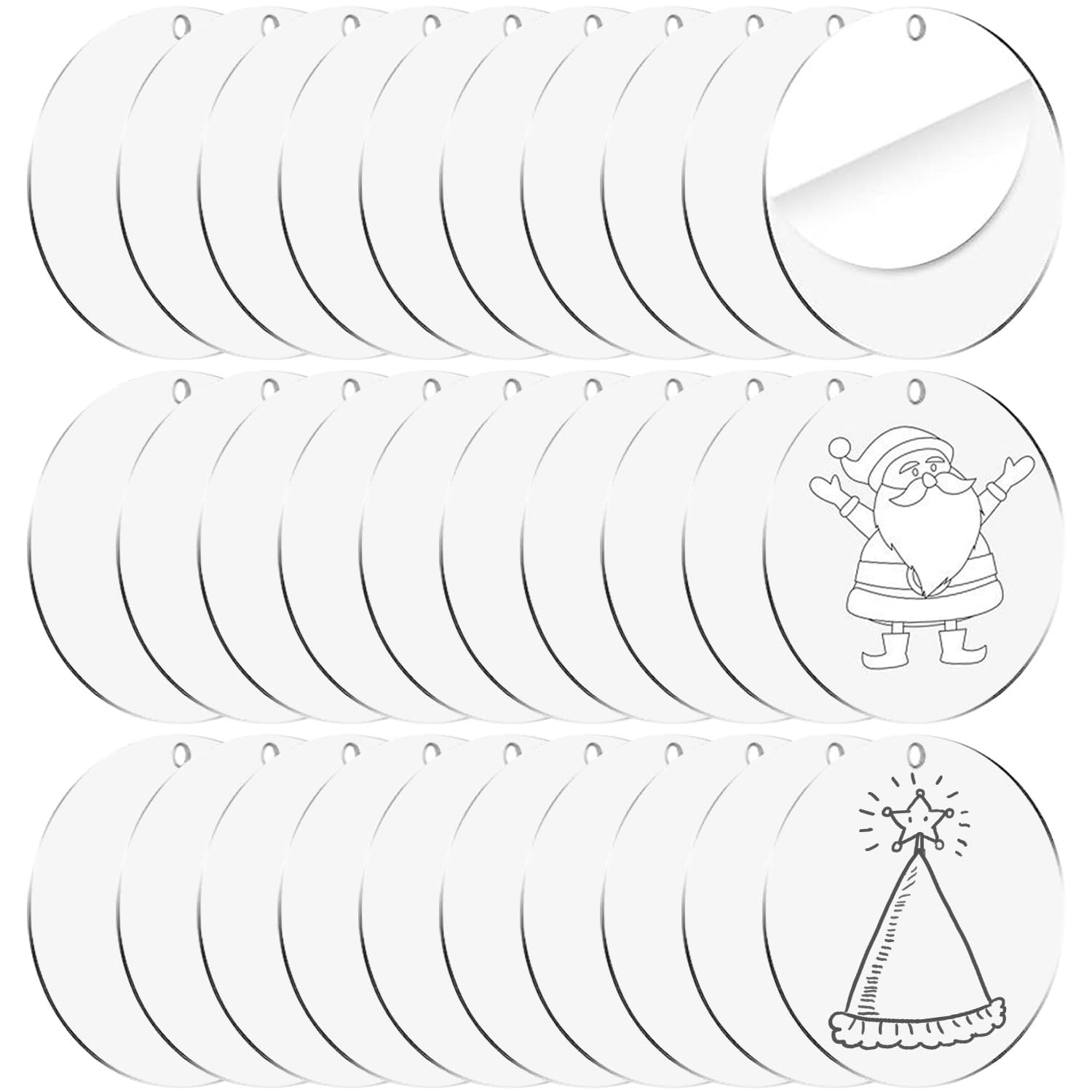30 Pcs Acrylic Discs With Hole, Plastic Sheet Round Circle Blanks for Keychain, DIY, Xmas, Crafting Deco