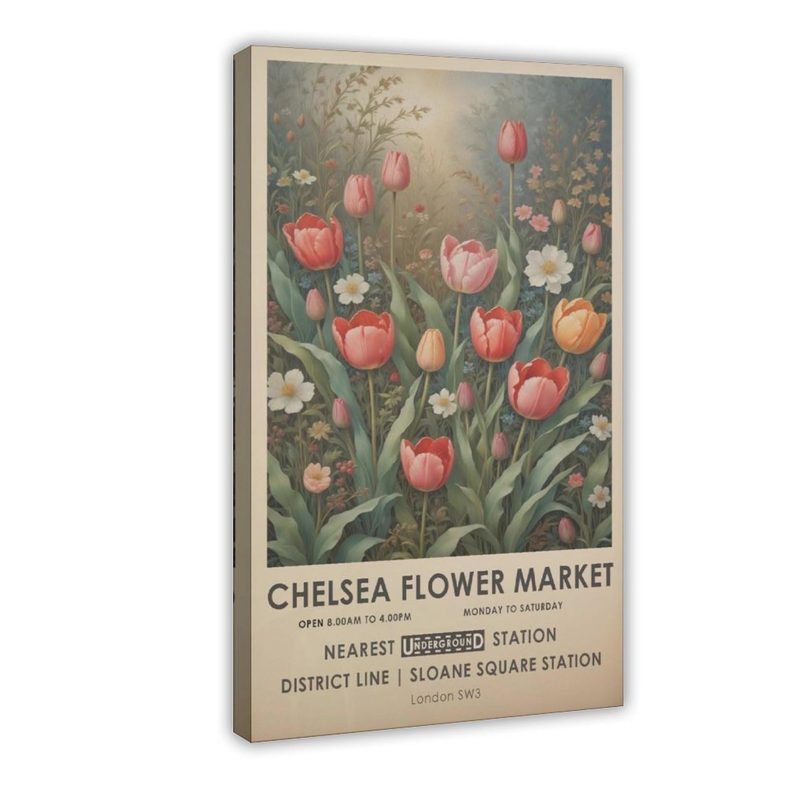 Mghdgd Chelsea Flower Market Print, William Morris Print, Vintage Red Floral Print, Tulips Flower Botanical Print, Botanical Wall Art, Floral Gift Canvas Poster Wall Art Decor Print Picture Paintings For Liv