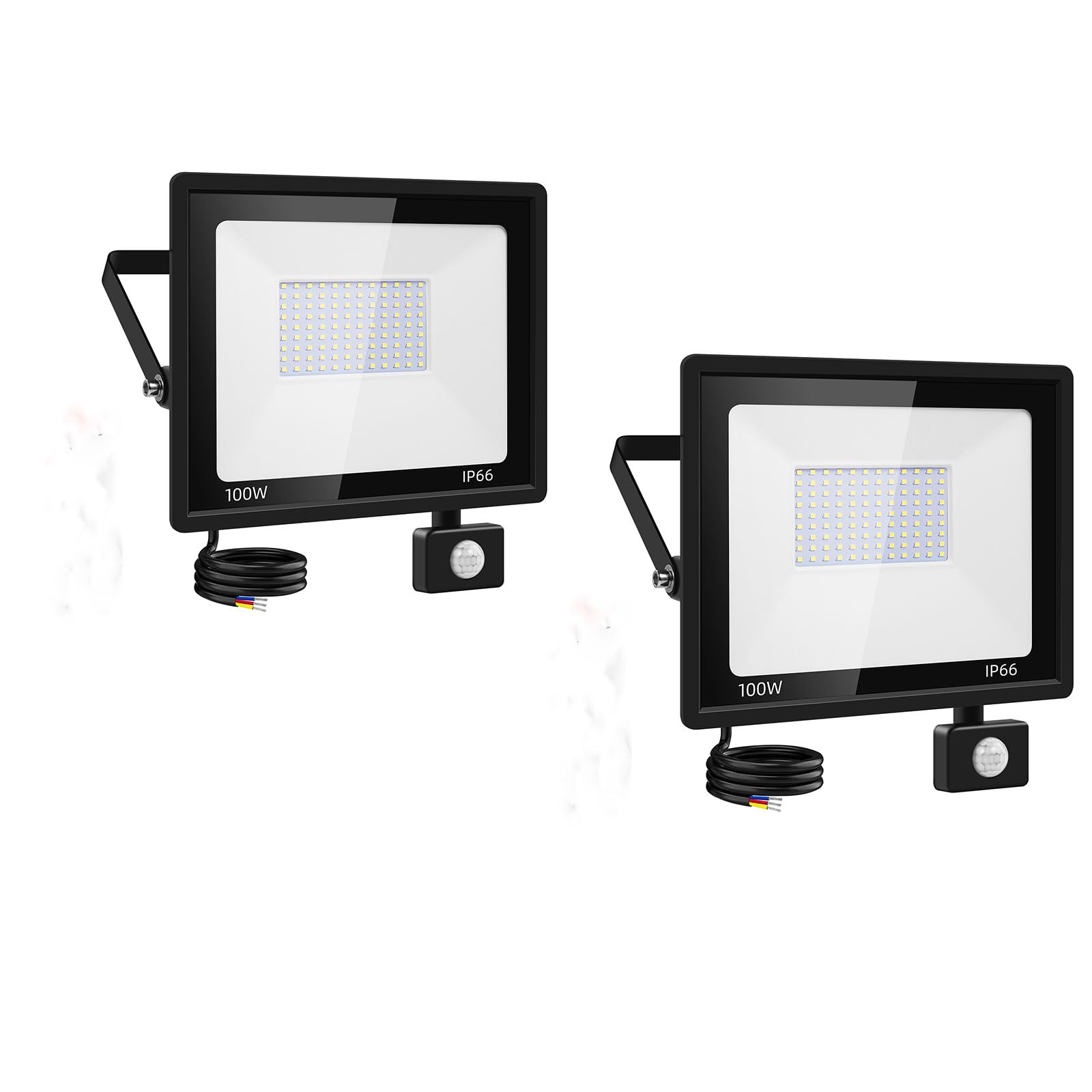 Viugreum 2 Pack 100W Led Motion Sensor Security Lights Outdoor Floodlight with Pir 10000 LM 6500K Cool White Outside Wall Flood IP67 Waterproof Spotlight Remote Control for Garage Garden