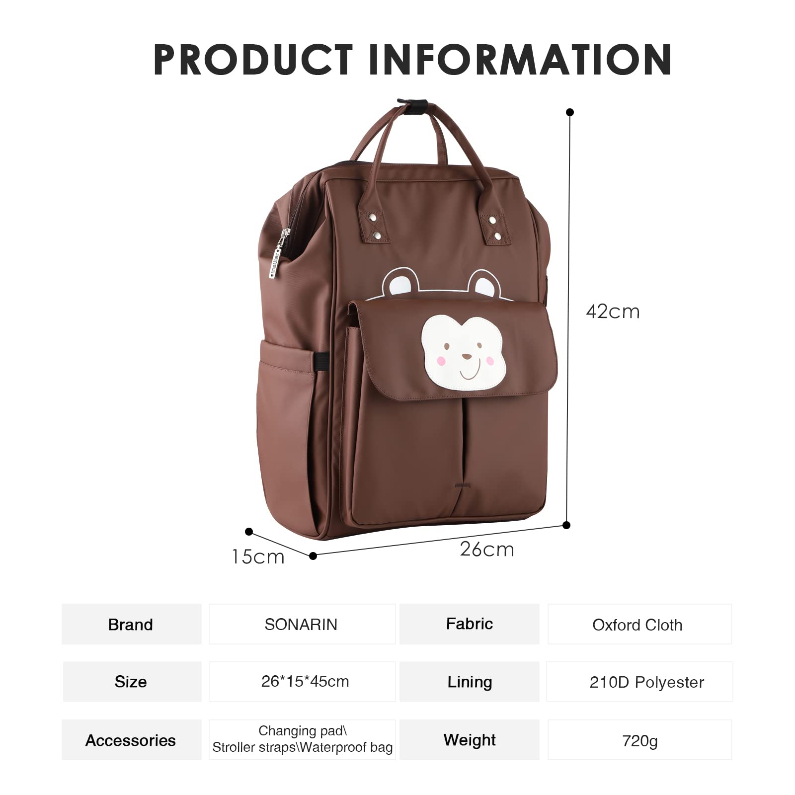 SONARIN Stylische Großer Kapazität Baby Wickelrucksack Wickeltasche,Multifunktions Wasserdicht Babytasche Wickeltasche Rucksack Reisetasche mit Wickelunterlage & Kinderwagen Haken