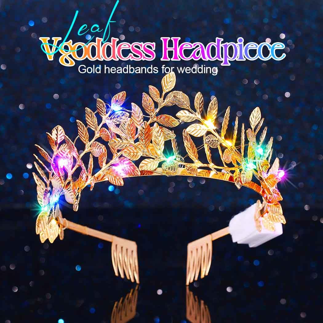 Yean Light Up Gold Leaf Crown Greek Headpiece Laurel Hair Accessories for Women and Girls (Gold-Color Light, One Size) - Image 4