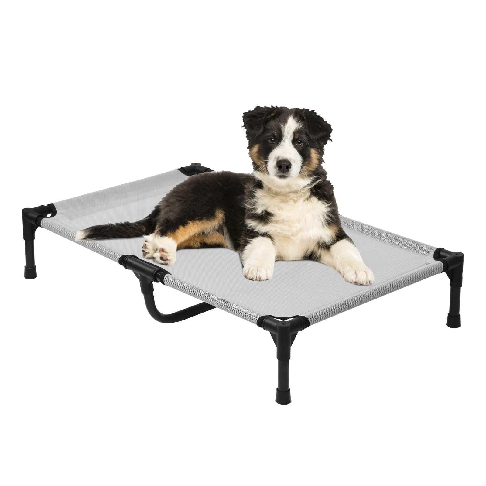 Dokdogs Cooling Elevated Dog Bed, Raised Dog Bed with Washable Breathable Mesh and Metal Frame, Portable Pet Cot Bed with No-Slip Feet, Grey, M