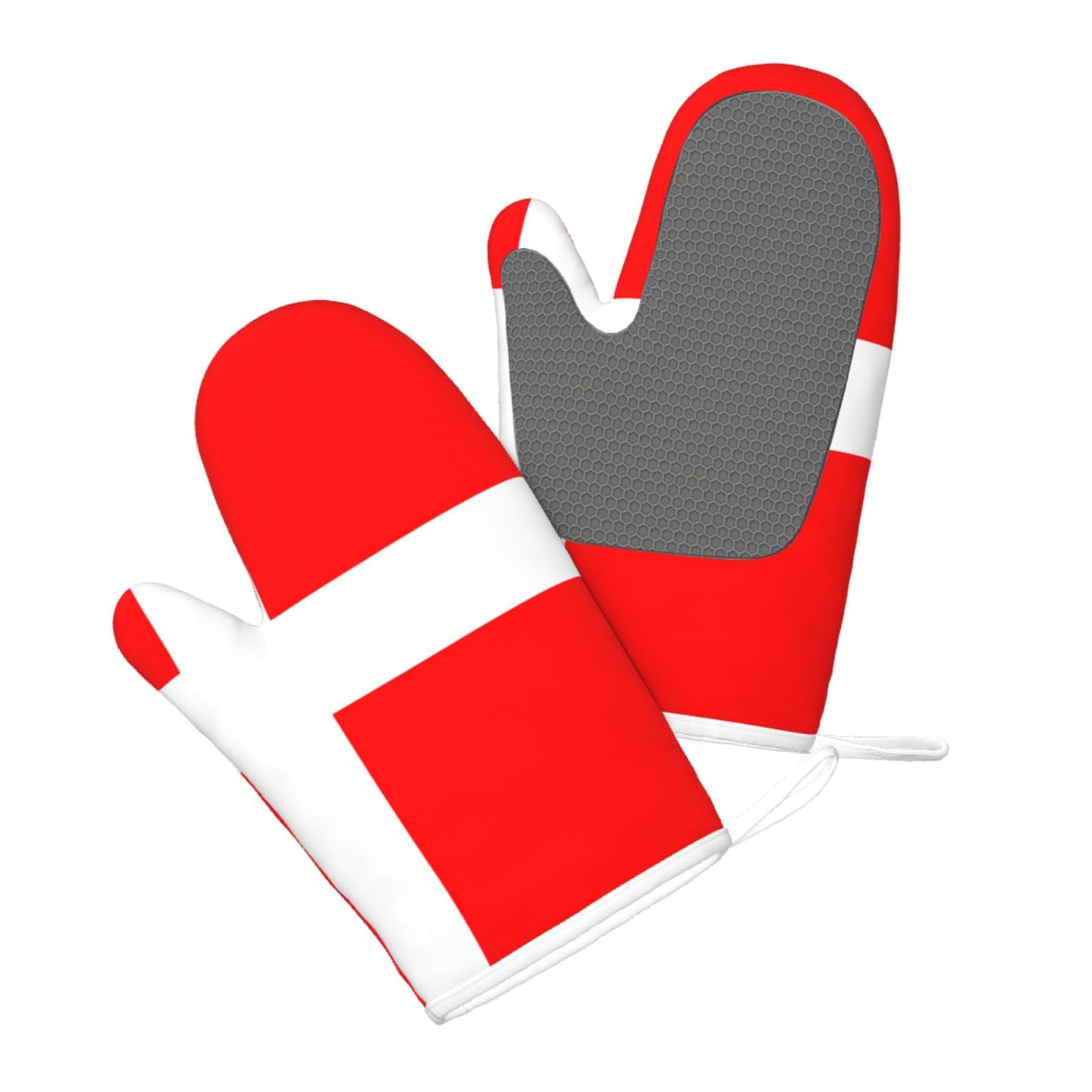 Silicone Oven Mitts Set 2PCS, Denmark Danish Flag Printed Heat Resistant Non-Slip Silicone Oven Gloves for Kitchen Cooking Baking Microwave