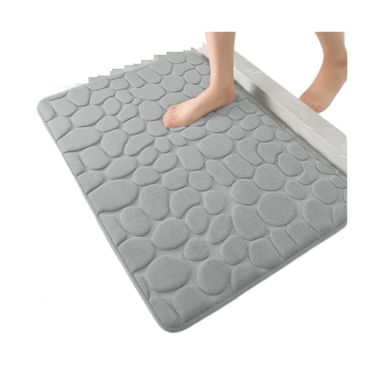 Tapis de sol gris 40cm à motif pierre en relief pour salle de bain