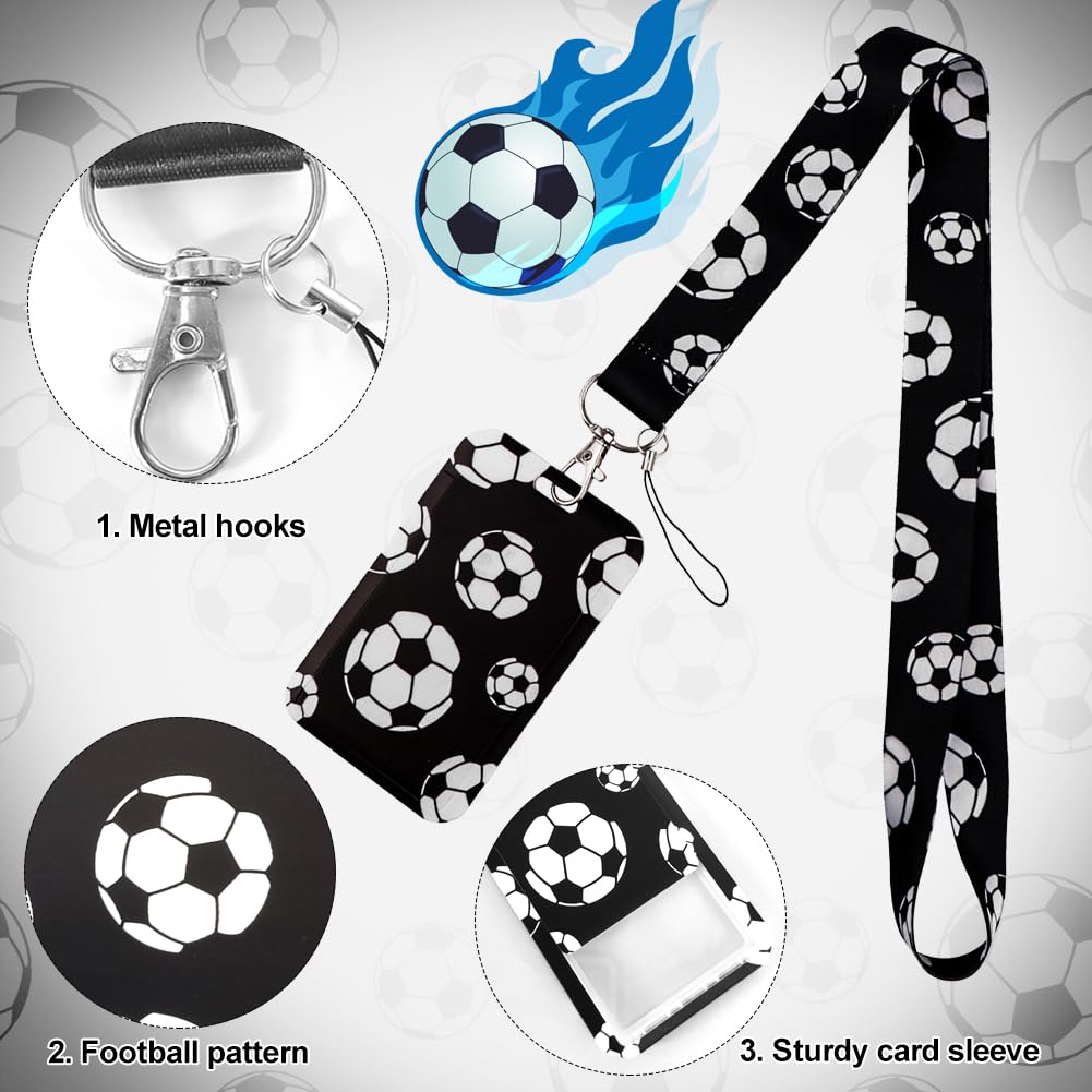 Lanyard with Card Holder, Soft Football Pattern Black Lanyard Comfortable Id Card Holders for Bus School Cruise Ship, with a Black Football Keychain - Image 4