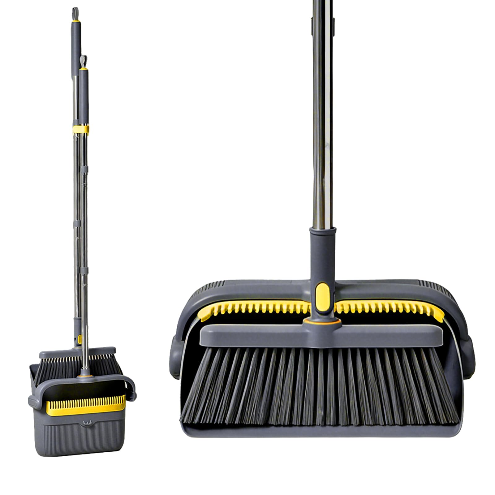 Folding Broom and Dustpan with Long Handle, Adjustable Head Ideal for Kitchen, Home, Home and Office, 180 Degree Rotating Set for Outdoor and Indoor