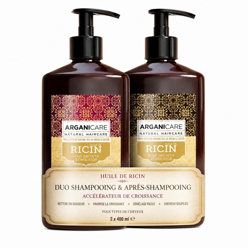 Duo Shampoing + Après-Shampoing à l’Huile de Ricin – Accélérateur de Croissance – Nettoyage en douceur – Tous types de cheveux – 2 x 400 ml