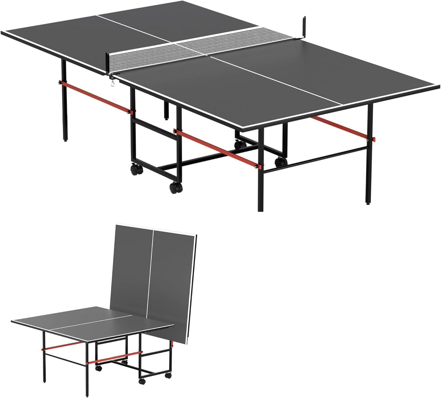 8X4FT Foldable Ping Pong Table,Professional Table Tennis Table with Net,2 Table Tennis Pa…