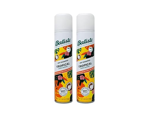 Batiste Champú seco, fragancia tropical, refresca el cabello y absorbe el aceite entre lavados, champú sin agua para mayor textura y cuerpo del