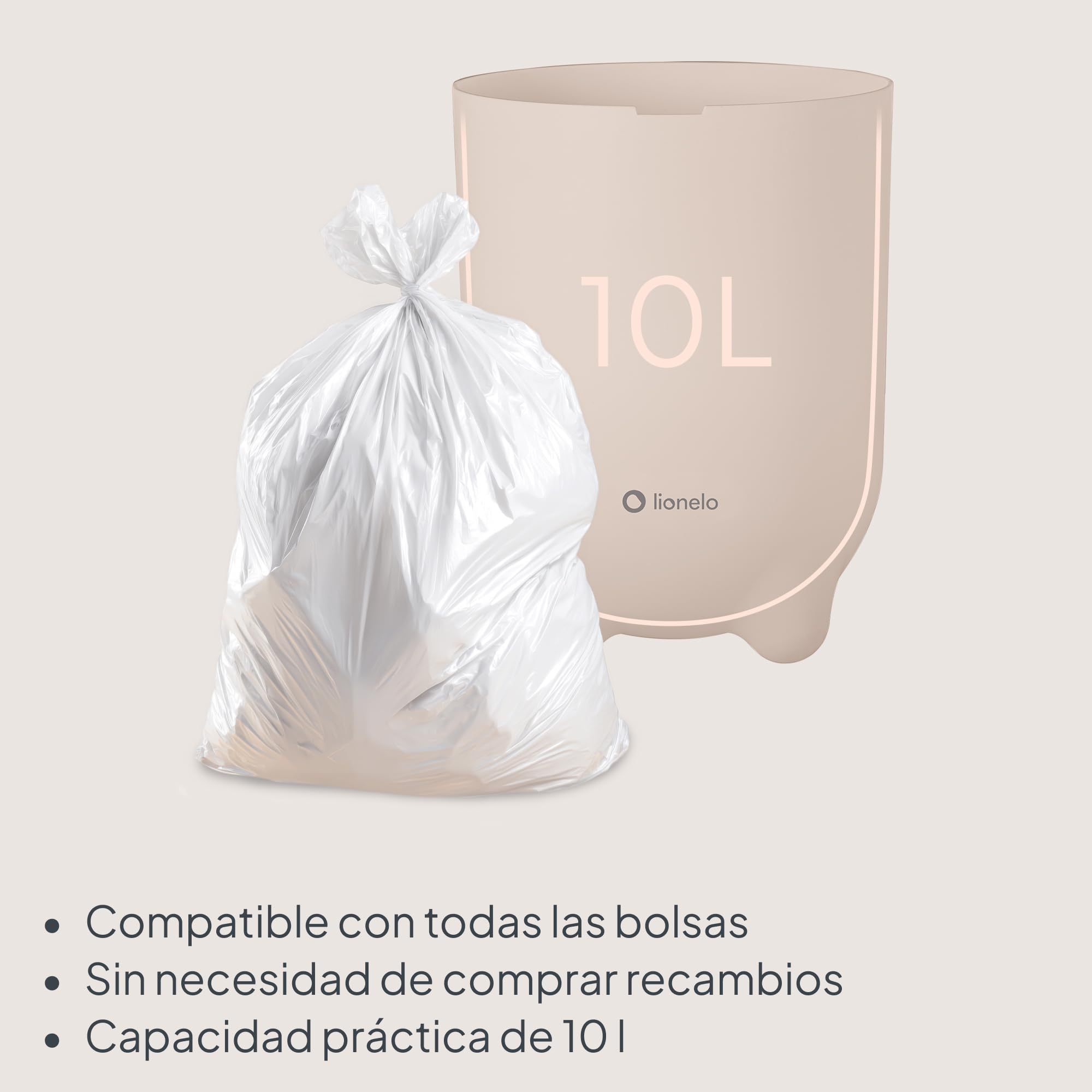 lionelo Purebin contenedor pañales que no deja salir los olores, para bolsas universales sin recambios caros, cubo basura pañales para bebé, uso con una mano, 10 l