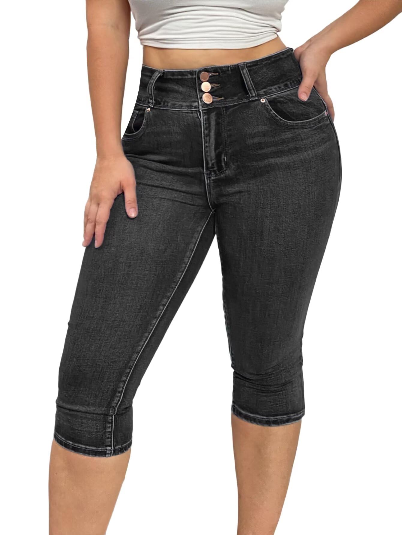 Flamingals Butt Lifting Mid Waist Skinny Jeans for Women Stretchy Fall Trendy Pull On Denim Capris