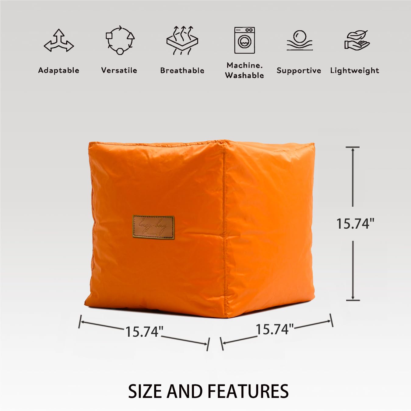 LAZY LIFE PARIS Square Bean Bag Chair Cover (No Filler) Waterproof Durable PVC BeanBag Cover for Adults and Kids Outdoor Garden Beach Camping Lazy Pouf Chair