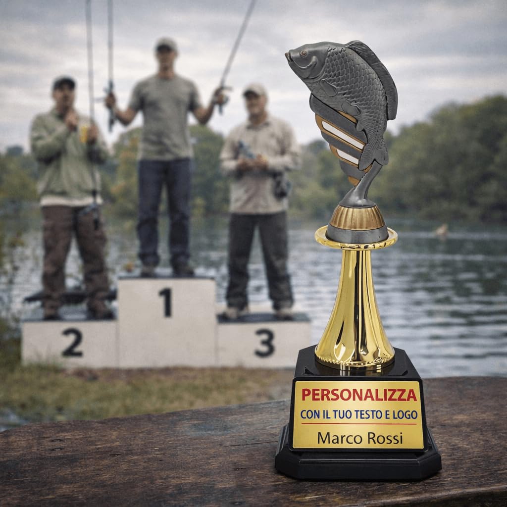 D&Vlab Trofeo Pesca 27 cm Oro con Targhetta Personalizzabile – Coppa Pesca Sportiva per Gare, Tornei ed Eventi