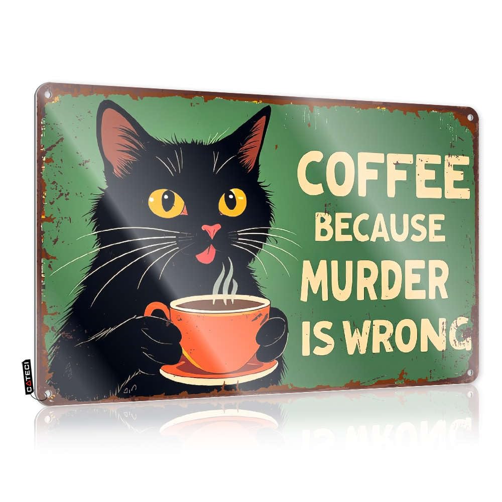Print Gifts Funny Wall Art | Black Cat Sipping Coffee: 'because Murder Is Wrong.' Scandinavian Decorative Wall Art Ready To Hang For Backyard Bar(30X40CM)