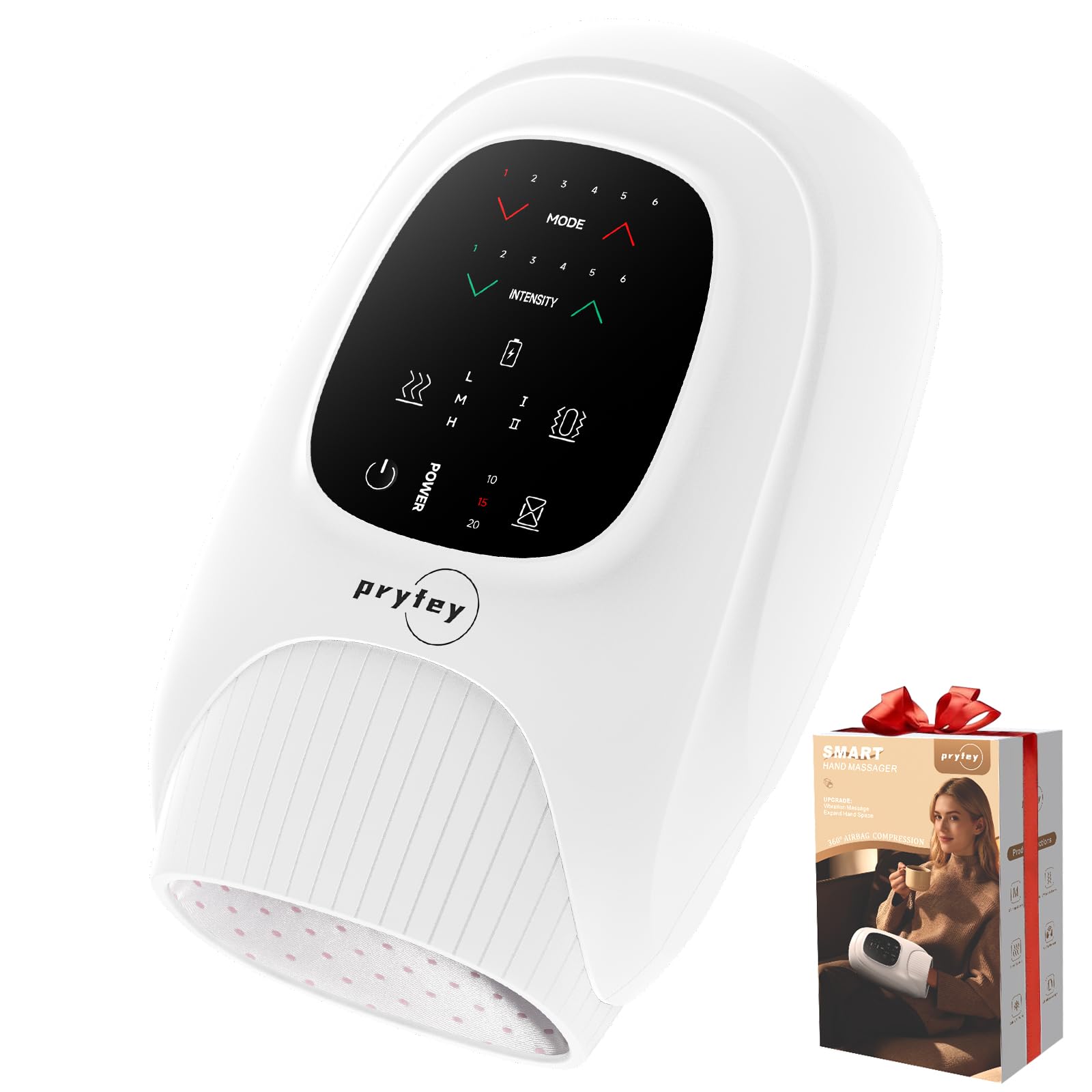 Hand Massager with Heat and Compression, Hand Massage with 2 Vibration 6 Modes 6 Intensities, Electric Hand Massager for Arthritis and Carpal Tunnel Relief, Christmas Gifts for Women Men, White