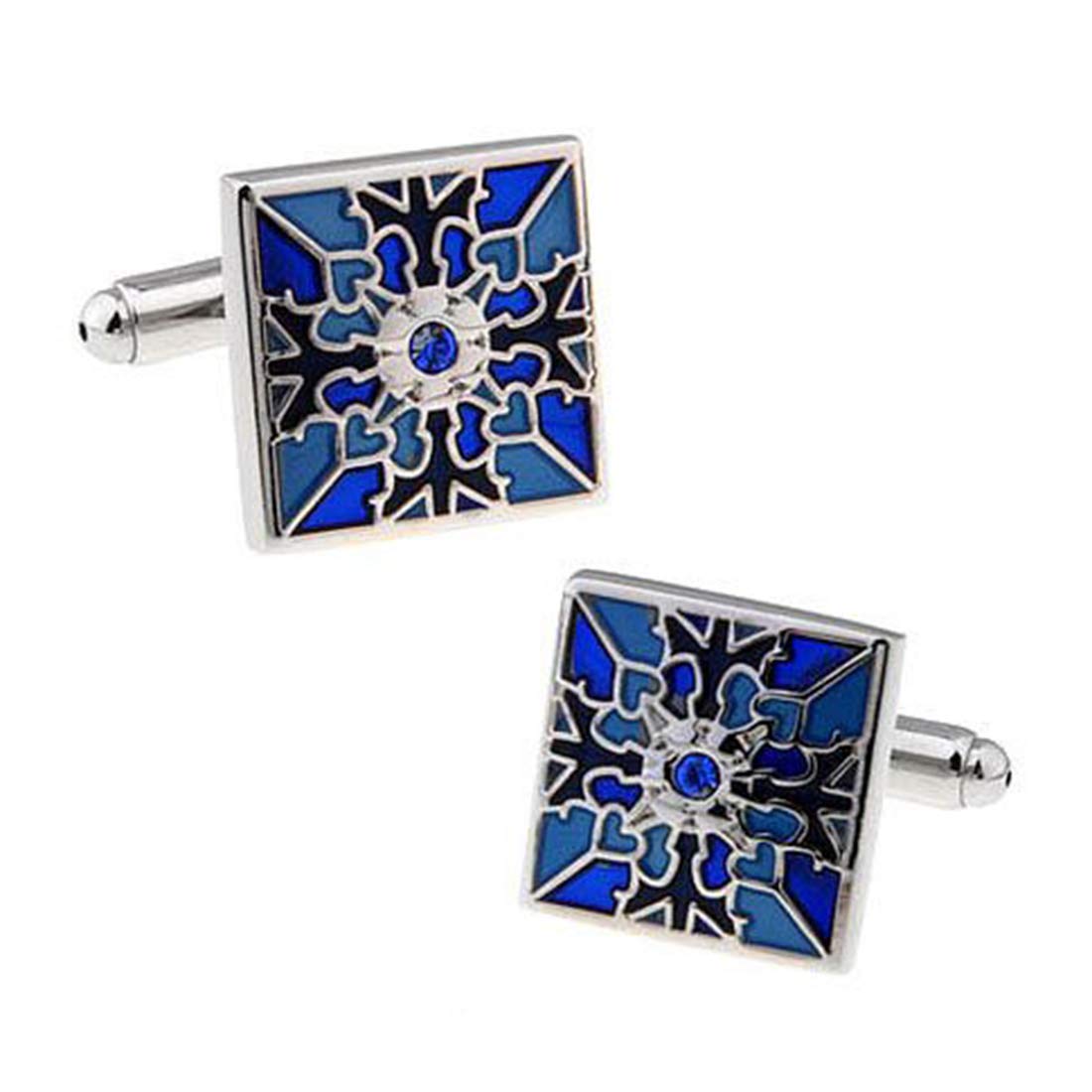 PEORAClassic Blue Flower Pattern Square Cufflinks for Men Business Corporate Wedding Gift