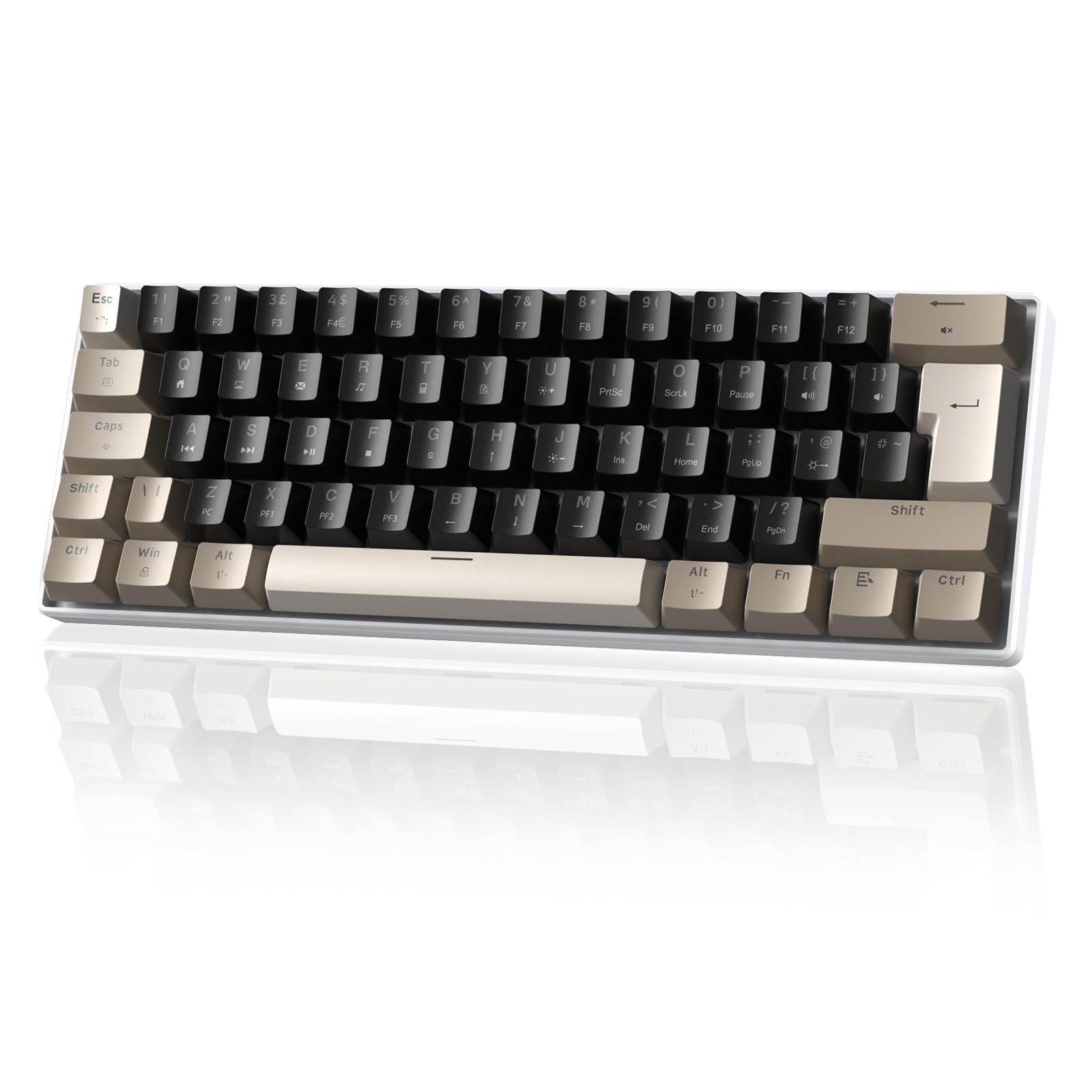 MAGIC-REFINER MK21 Teclado Mecánico para Juegos Cableado 60% USB-C, Distribución UK QWERTY, Interruptores Clicky Blue, Hot Swappable, 62 Teclas Ultra-Compacta, RGB, Tecla PBT, Chocolate