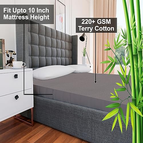 Image of AVI 100% Waterproof Premium Cotton Terry Bed Mattress Protector King Size 78x72 inch | Breathable Washable Elastic Fitted Mattresses Cover for King Size Bed (6.5x6 feet, Grey - Fit On 2-10 Inch)