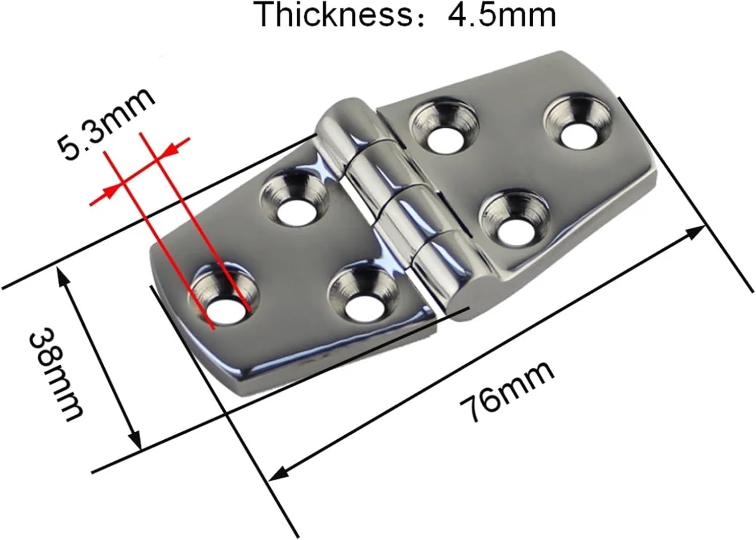 1PCS Stainless Steel 316 Cast Door Strap Hinge with 6 Holes 76mm 102mm Mirror Polishing Hinges Boat Yacht Hardware(38X76mm)