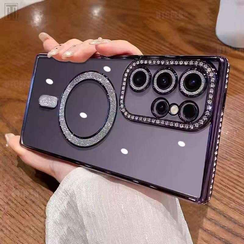 Image of for Samsung Galaxy Glitter Case,Luxury Bling Rhinestone Diamond Plated Bumper Case,MagSafe, Sparkle Camera Lens Protection Clear Back Cover (Purple, for Samsung Galaxy S25 Ultra)