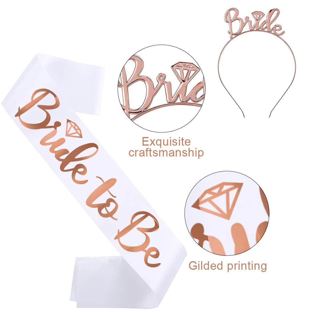 Set Fascia E Velo Da Sposa In Oro Rosa - Accessorio Per Addio Al Nubilato E Matrimoni