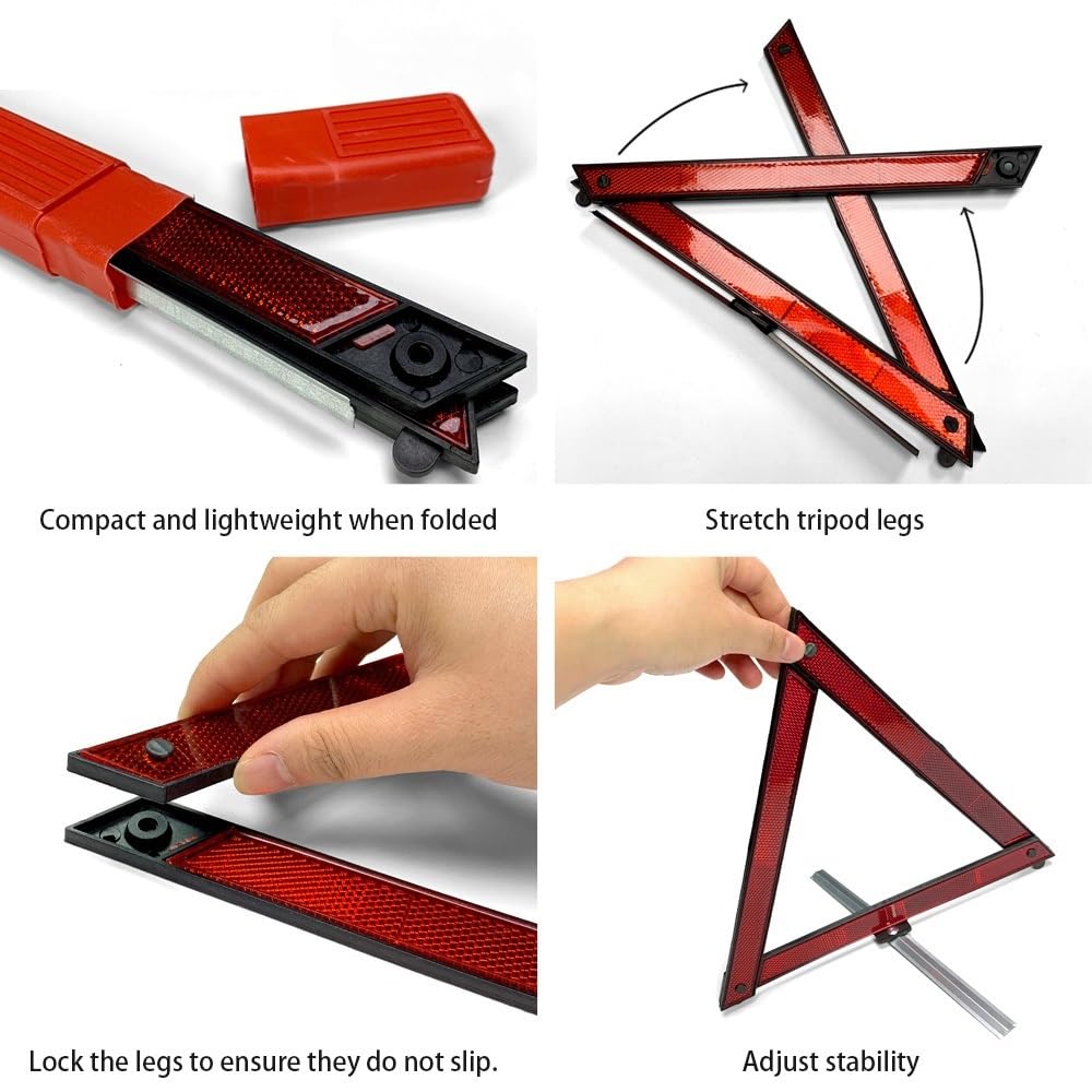 Triangolo Auto Treppiede Riflettente per avviso di Sicurezza Emergenza per Catarifrangente Triangolare Pieghevole per Auto | PC-4