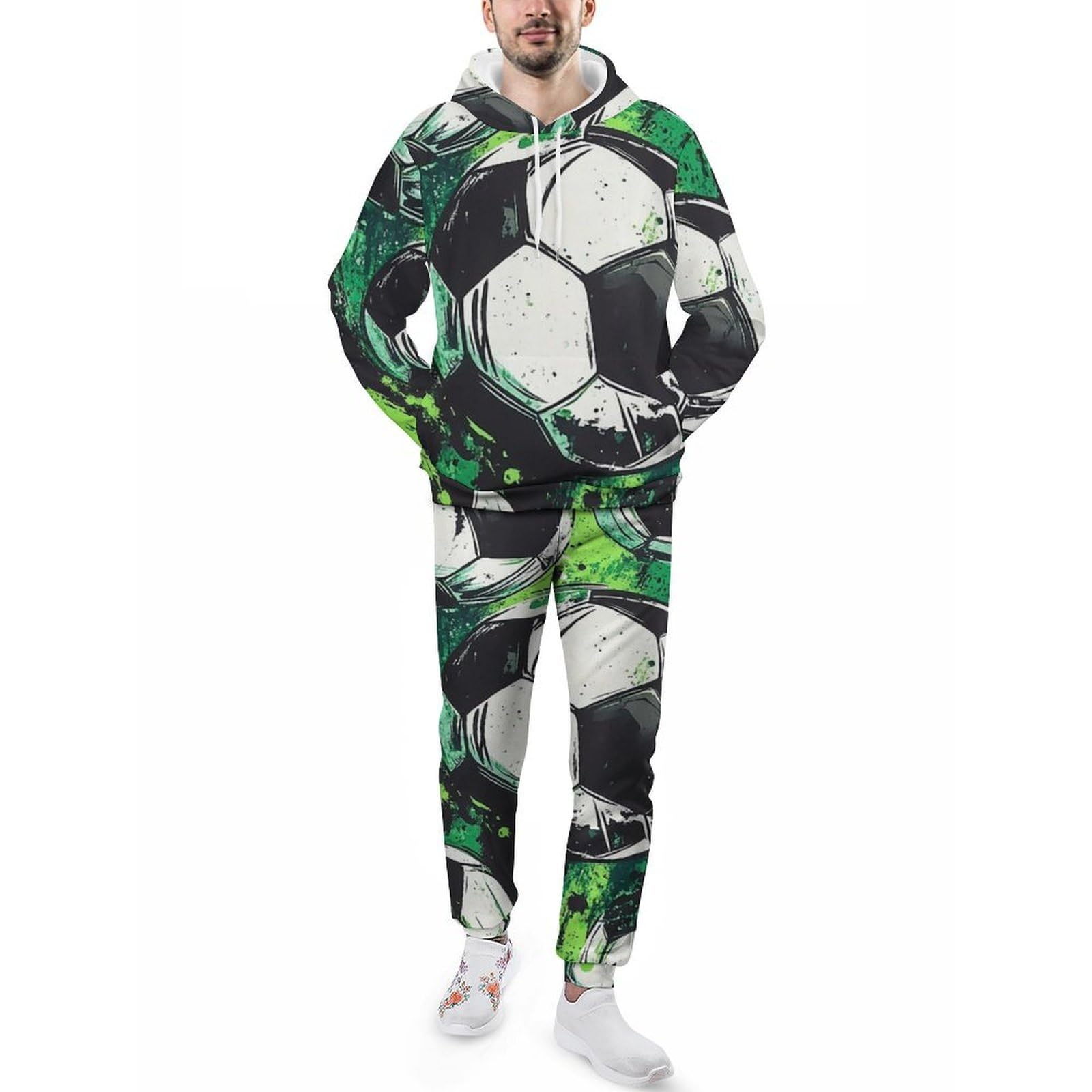 3D fioletowy nadruk męska bluza z kapturem zestaw na co dzień sweter dres, Piłka nożna, XL