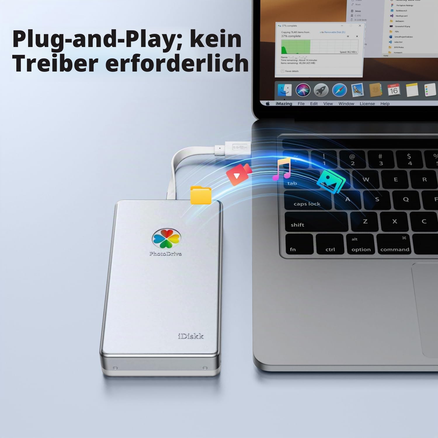 iDiskk Externe Festplatte für das iPhone, 500GBvon Apple zertifizierte Festplatte, automatische Sicherung von Fotos Videos und Dateien,tragbarer Fotospeicher für iPhone17/16/15,iPad,Android,Mac und PC