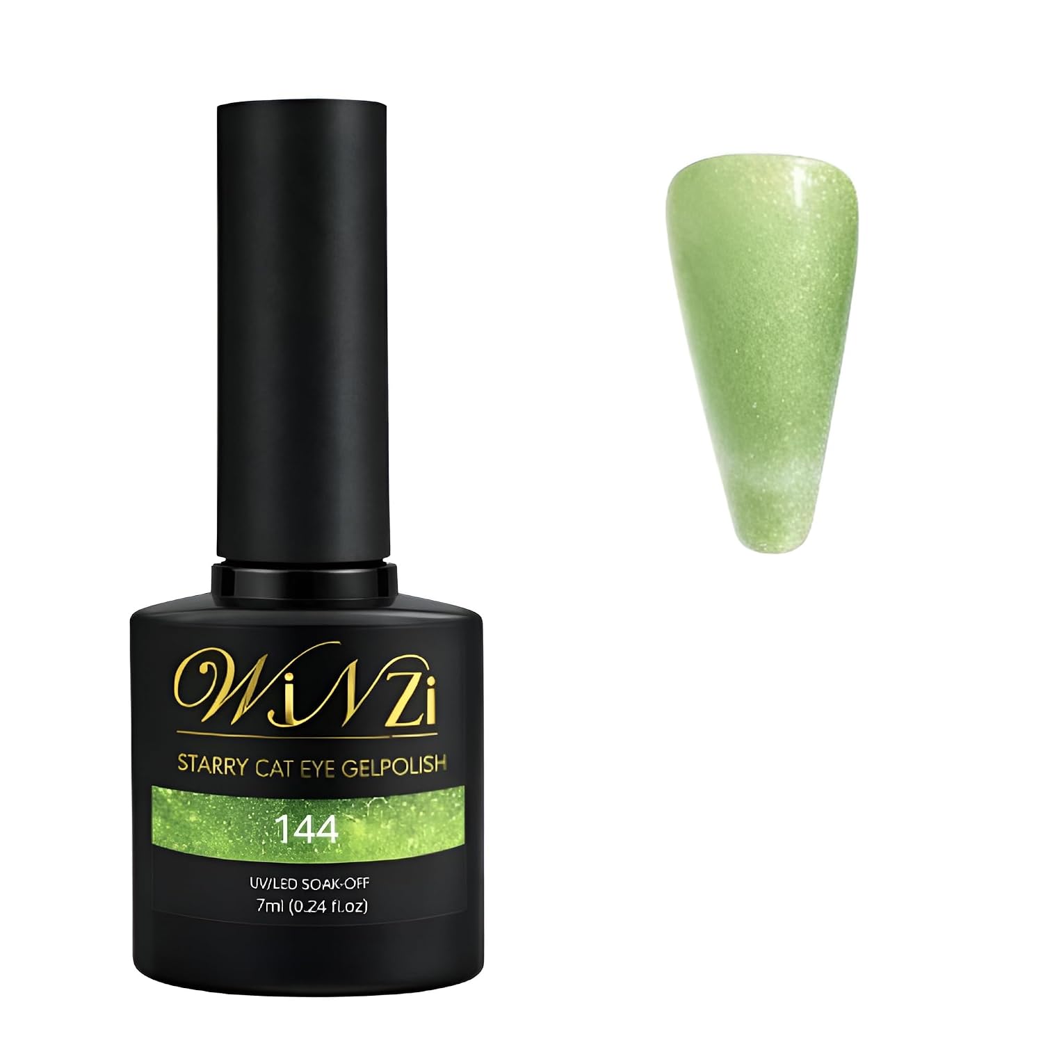 WINZI Mint Green Glitter Cat Eye Gel Polish – Sparkling Magnetic Effect, Soft Pastel Green Shine, Smooth Application, Long-Lasting Wear – Shade 144