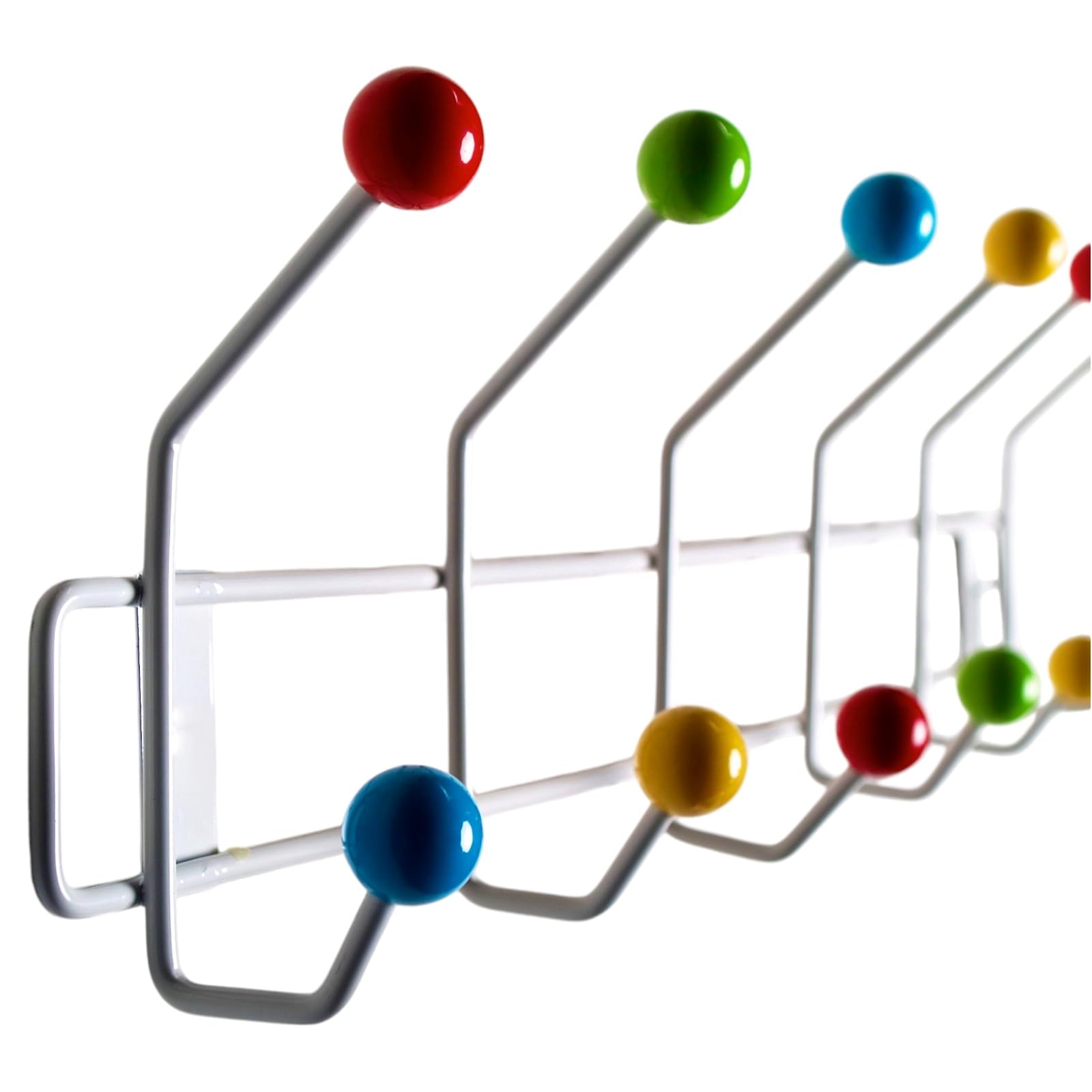 DESIGN DELIGHTS GARDEROBENLEISTE Colour Ball | 50x15,5cm(LxH), Garderobe mit 12 Haken, Hakenleiste mit bunten Kugeln, farbenfrohe Wandgarderobe bunt | Farbe: Weiss-bunt