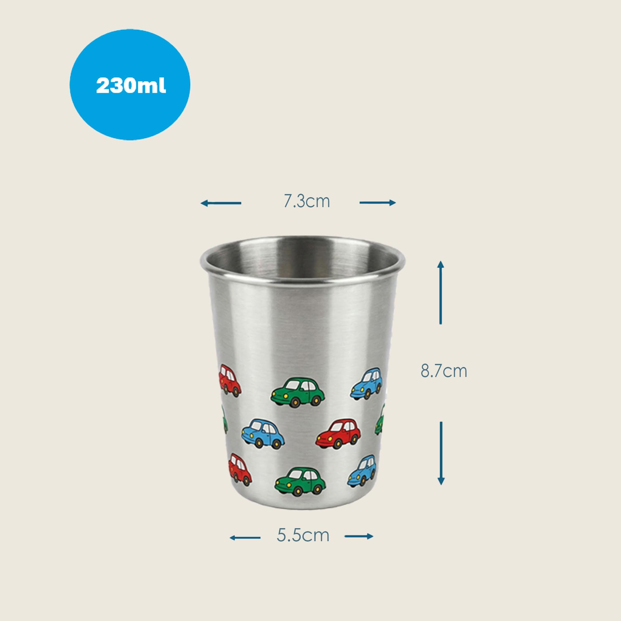 Open Cup Set of 3 Items | Stainless Steel | Plastic-Free | Kids Design | Ideal for Children, Toddlers and Babies (6 Months +) | 230ml x 3 (Car) — view 9