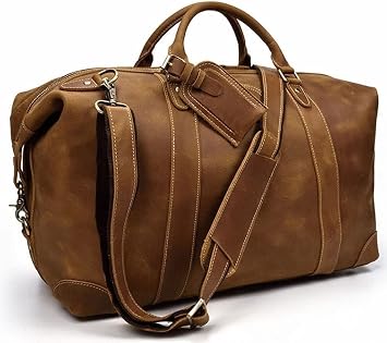 TOEWOE Leather Travel Duffel Bag, Sports Gym Bag, Waterproof Travel Hand Bag, Weekender Overnight Bag, Suitable for Weekend Travel and Fitness, Camping, Outdoor