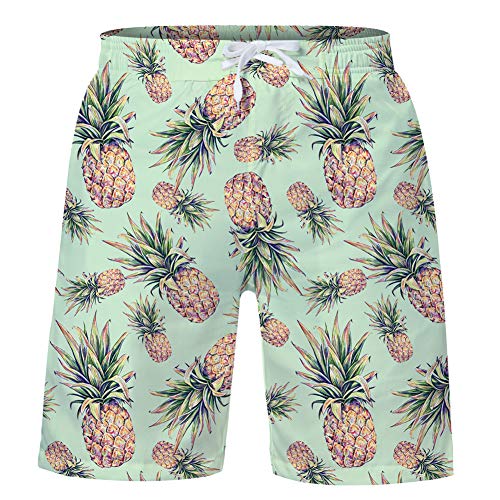 Little Boy's 3D Pineapple Hawaiian Swim Trunks 9-10T Novelty Graphic Board Shorts Waterproof Bathing Suit Above The Knee