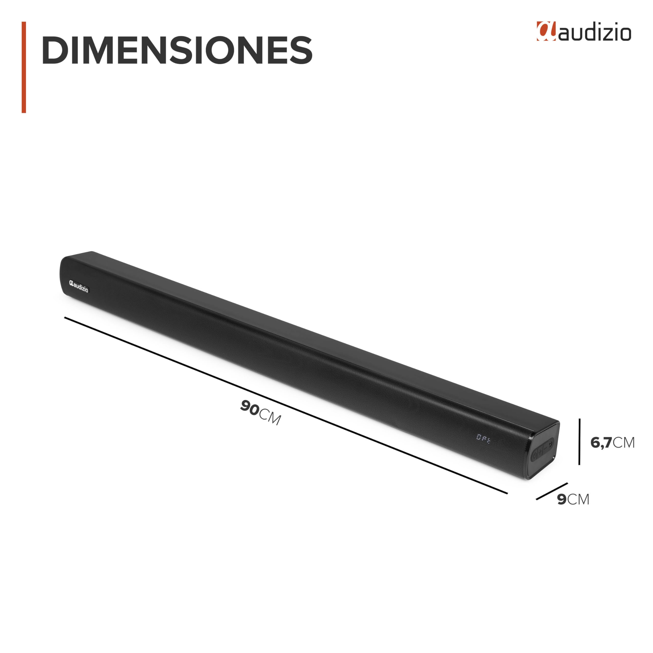 Audizio SB90 – Barra de Sonido para TV 90W con HDMI ARC, Bluetooth 5.3, USB y Entrada óptica, soundbar compacta de 90 cm con Control Remoto y Montaje Pared, Color Negro