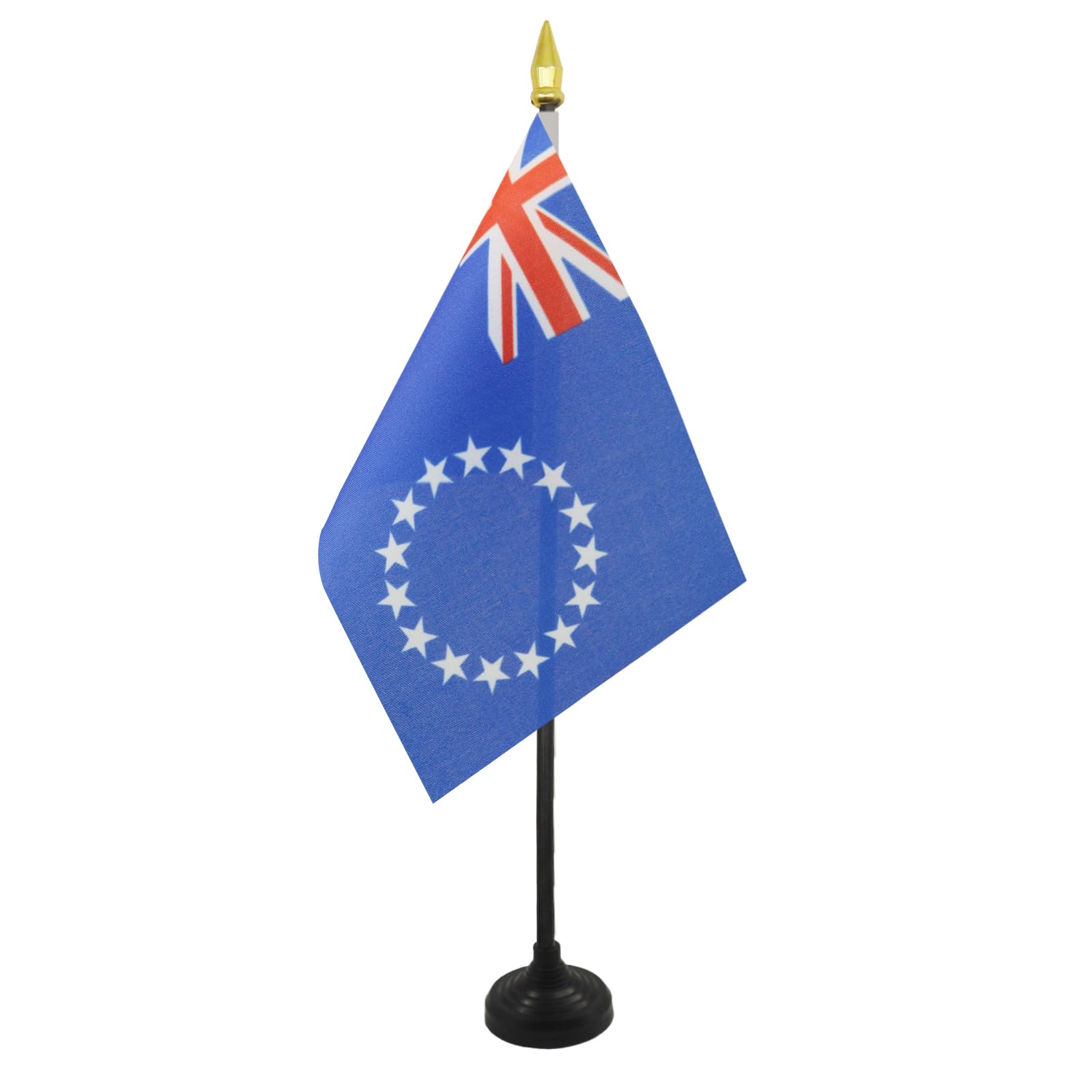AZ FLAG - Cook Islands Table Flag 4'' x 6'' - Cook Islander Mini Desk Flag 100% Polyester 15 x 10 cm - Office Banner with 10'' Pole - Golden Spear