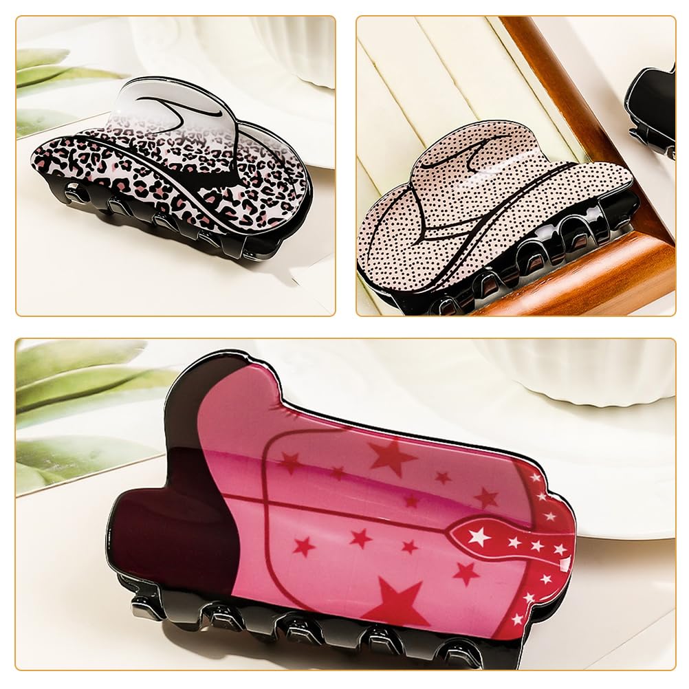 Beavorty 4pcs Shark Clip Hair Accessories Cowgirl Hat Cute Claw Large Hair Claw Clips Cowgirl Hat Boot Large s Clamps s for Thick Acrylic Medium Women's Boots - Image 2