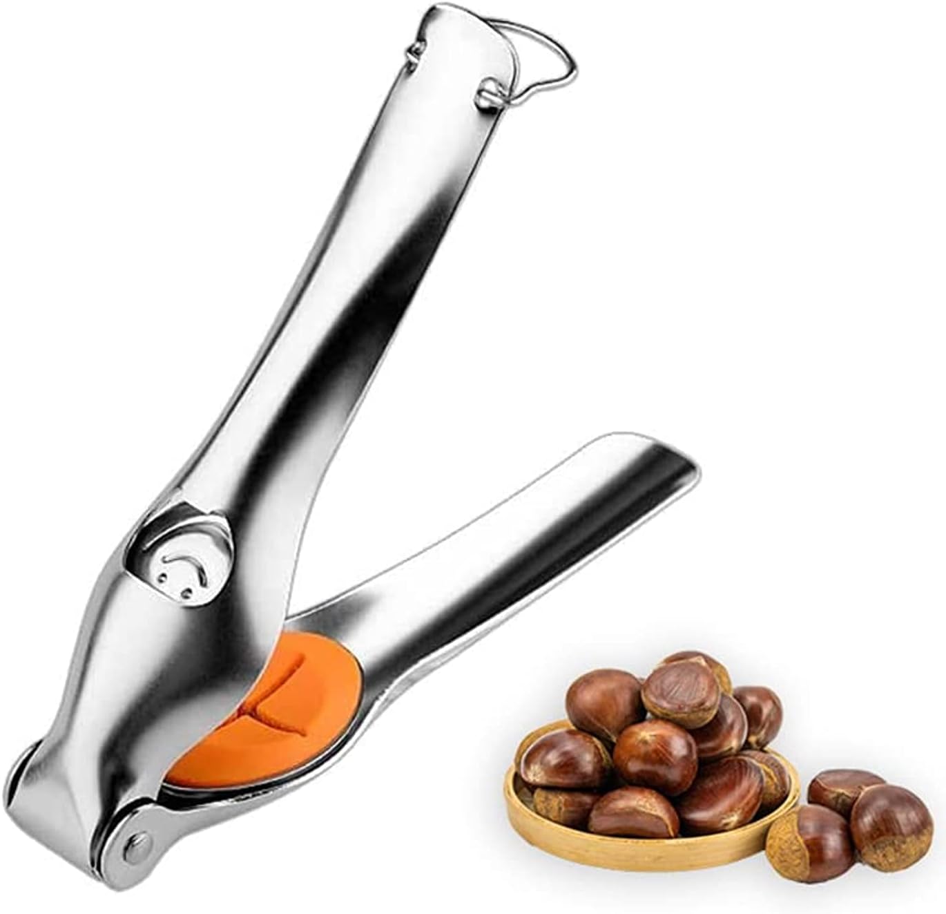 TJ POP Nutcracker Chestnut Clip, Stainless Steel Chestnut Cutter, Chestnut Cracker Tool, Portable Chestnut Opener, Metal Nut Pliers, Multifunctional Walnut Pecan Nut Cracker, Ergonomic Kitchen Tool