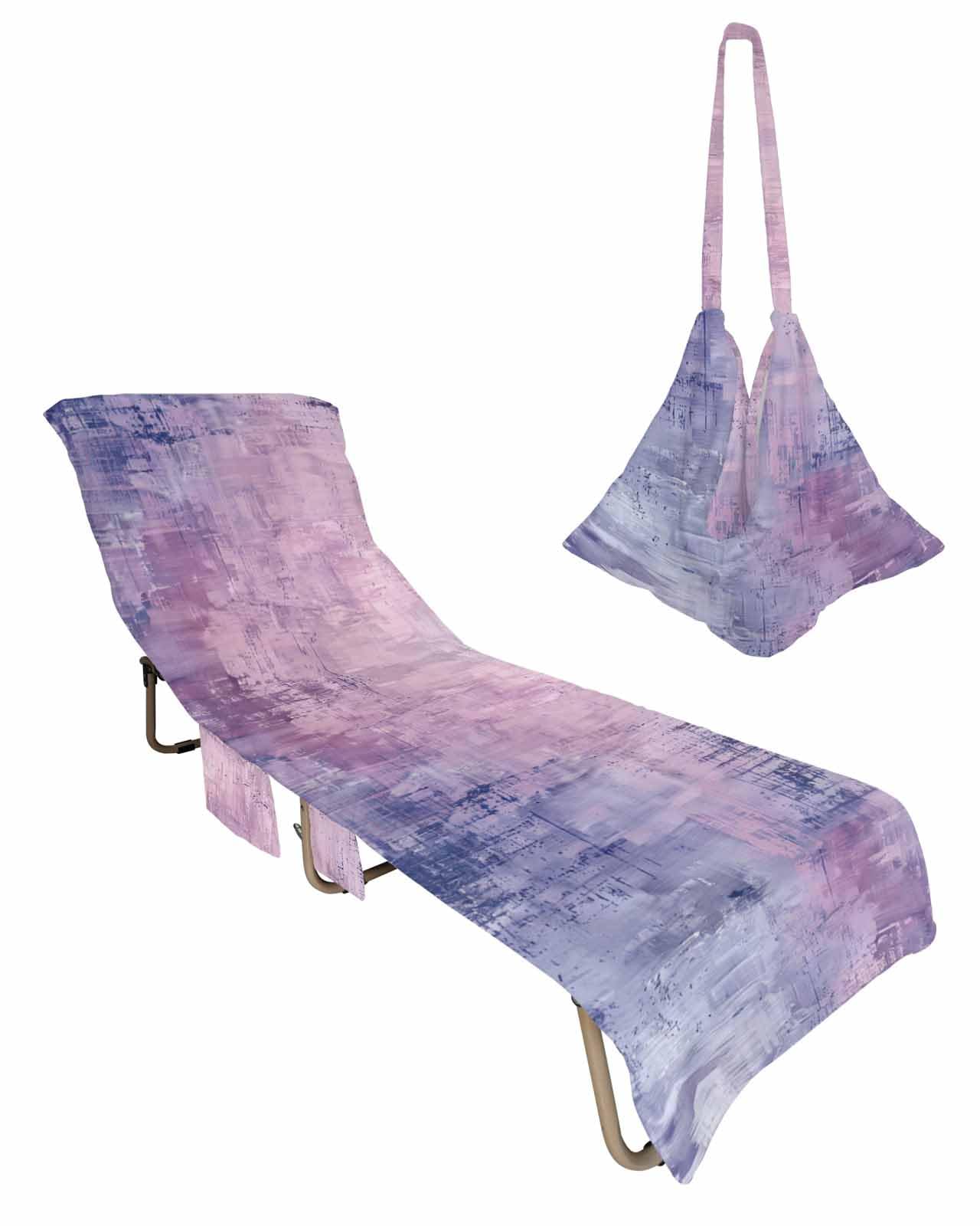 Purple Blue Beach Chair Towel Covers for Chaise Lounge with Side Pocket, Soft Plush Pool Towels Cover for Patio Sunbathing Outdoor 29''x85'' Contemporary Painting Abstract Smear Art
