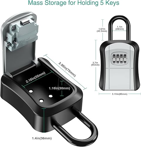 Miniatura 3 de ORIA Caja de cerradura de llave, caja de bloqueo de combinación de 4 dígitos, caja de almacenamiento de llaves montada en la pared, código