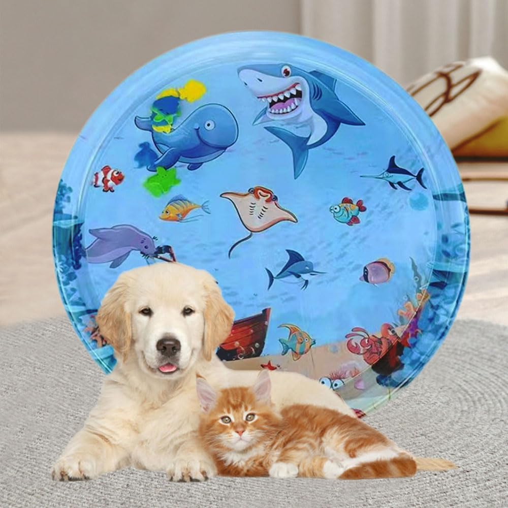 Φ100cm Sensorische Wassermatte Katze,Wassermatte Für Katzen Im Sommer,Wassersensorische Spielmatte,Verdickte 55 Seide Spielwasser-Sensormatte Für Kleine Hunde Und Katzen