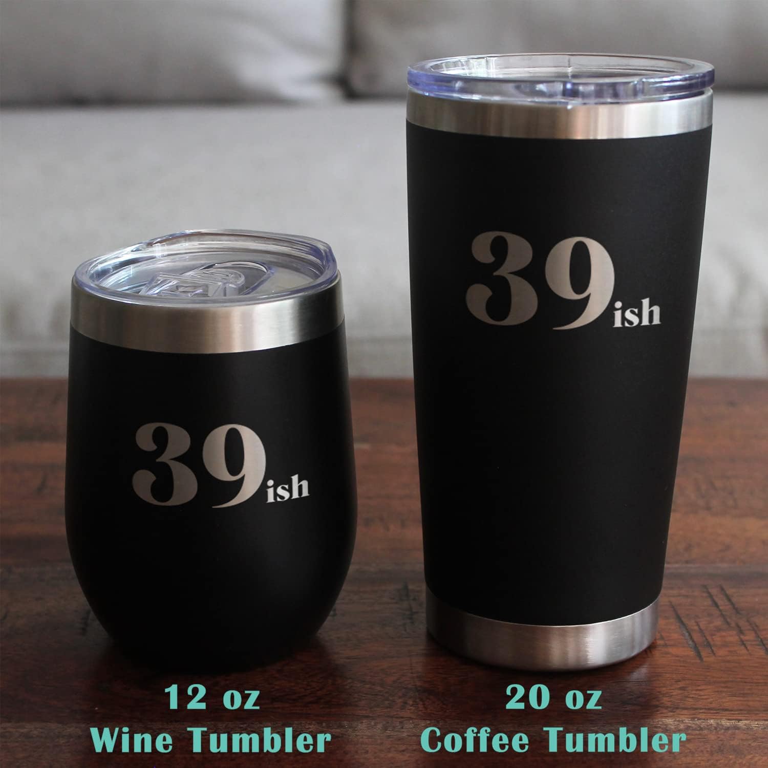 Bevvee 39ish - Funny 40th Birthday Wine Tumbler Glass with Sliding Lid - Stainless Steel Insulated Mug - Bday Party Decorations for Women Turning 40 - Teal