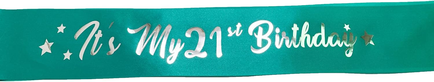21st Birthday Sash, Birthday Sash for Girls Green "Its My 21st Birthday Sash" with Silver Foil Letter Birthday Sash for Women Birthday Gifts Party Decorations Favors Green Silver image 2