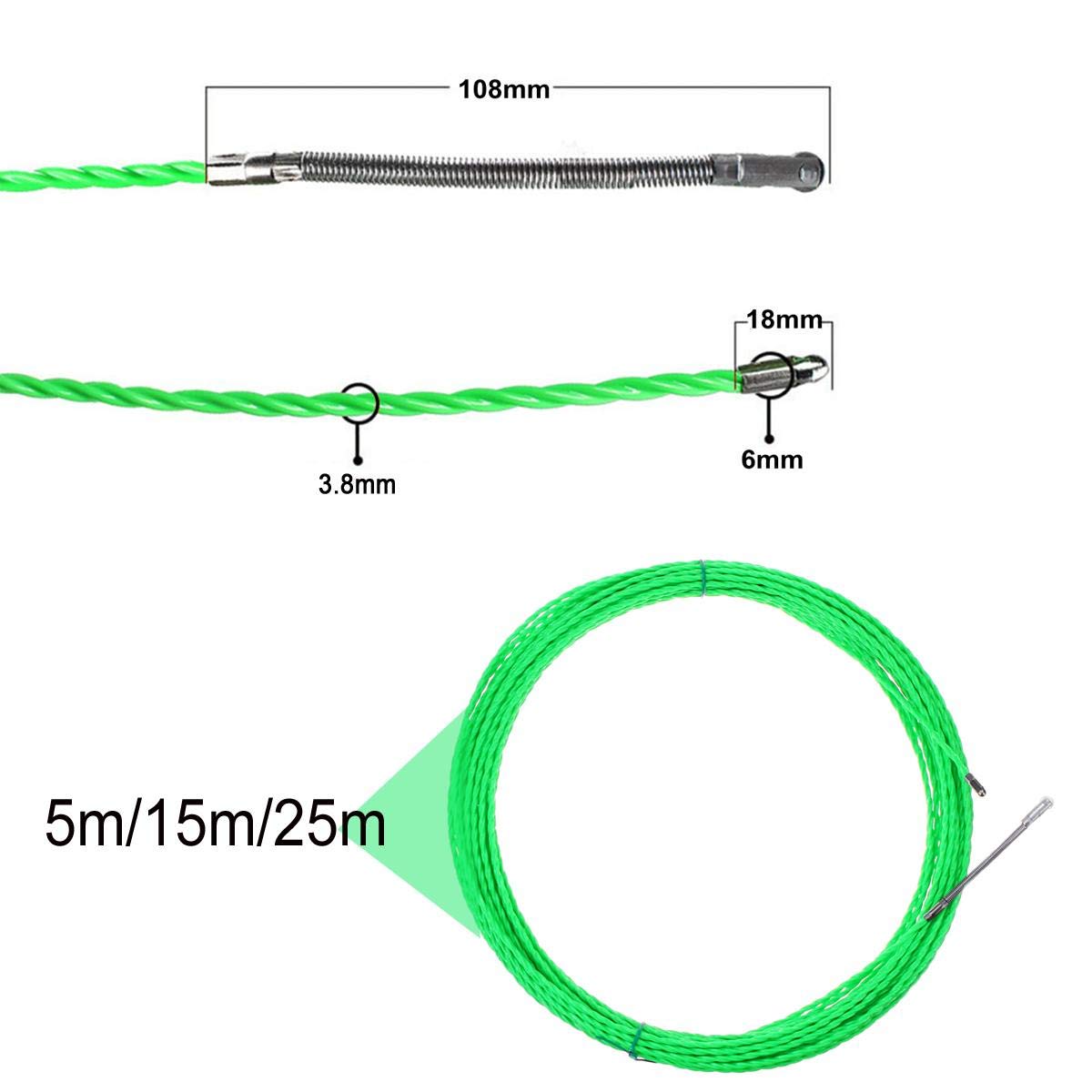 Extractor de cables de cinta pasacables, Cable de fibra vidrio 4 mm, extractor cable eléctrico con cinta extracción peces, pasacables for conductos extractores(25m)