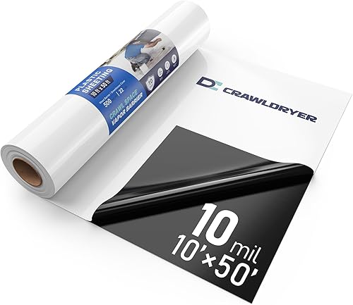 Barrera de vapor para espacio de arrastre, 10 mil (10 x 50 pies), láminas de plástico gruesas, barrera de humedad de tela para encapsulación de Barrera de vapor para espacio de arrastre, 10 mil (10 x 50 pies), láminas de plástico gruesas, barrera de humedad de tela para encapsulación de