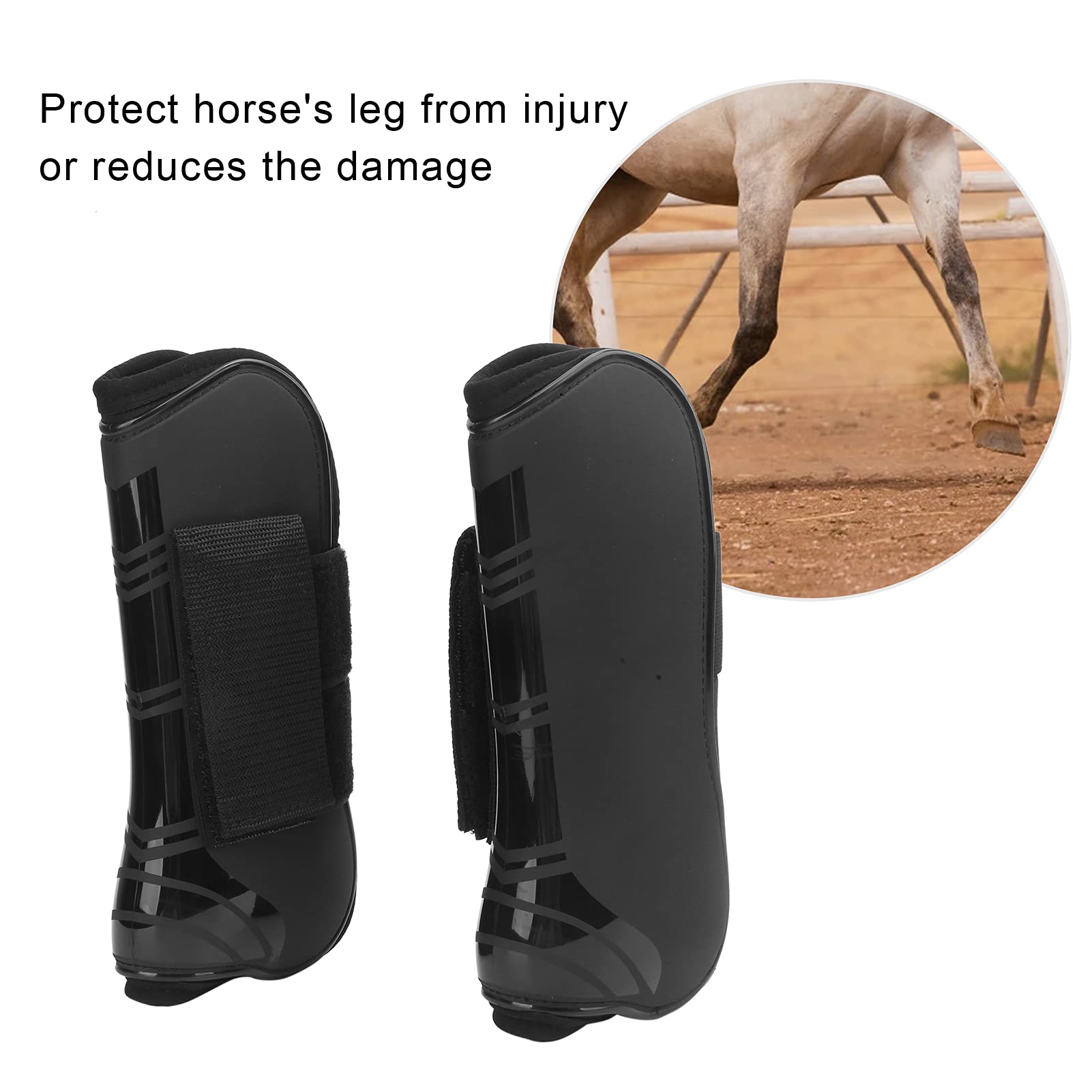 Aeun Botas de Tendón de Caballo de PU, 4 Piezas Botas de Soporte de Caballo Botas Protectoras de Pezuña de Caballo Protector de Pierna de Caballo para Salto de Caballo para Mantenerse Cómodo