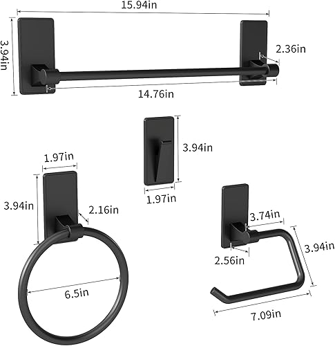 Miniatura 2 de Juego de 4 piezas de accesorios de baño, juego de barra adhesiva para toallas de baño de 16 pulgadas, soporte para papel higiénico, toalleros de