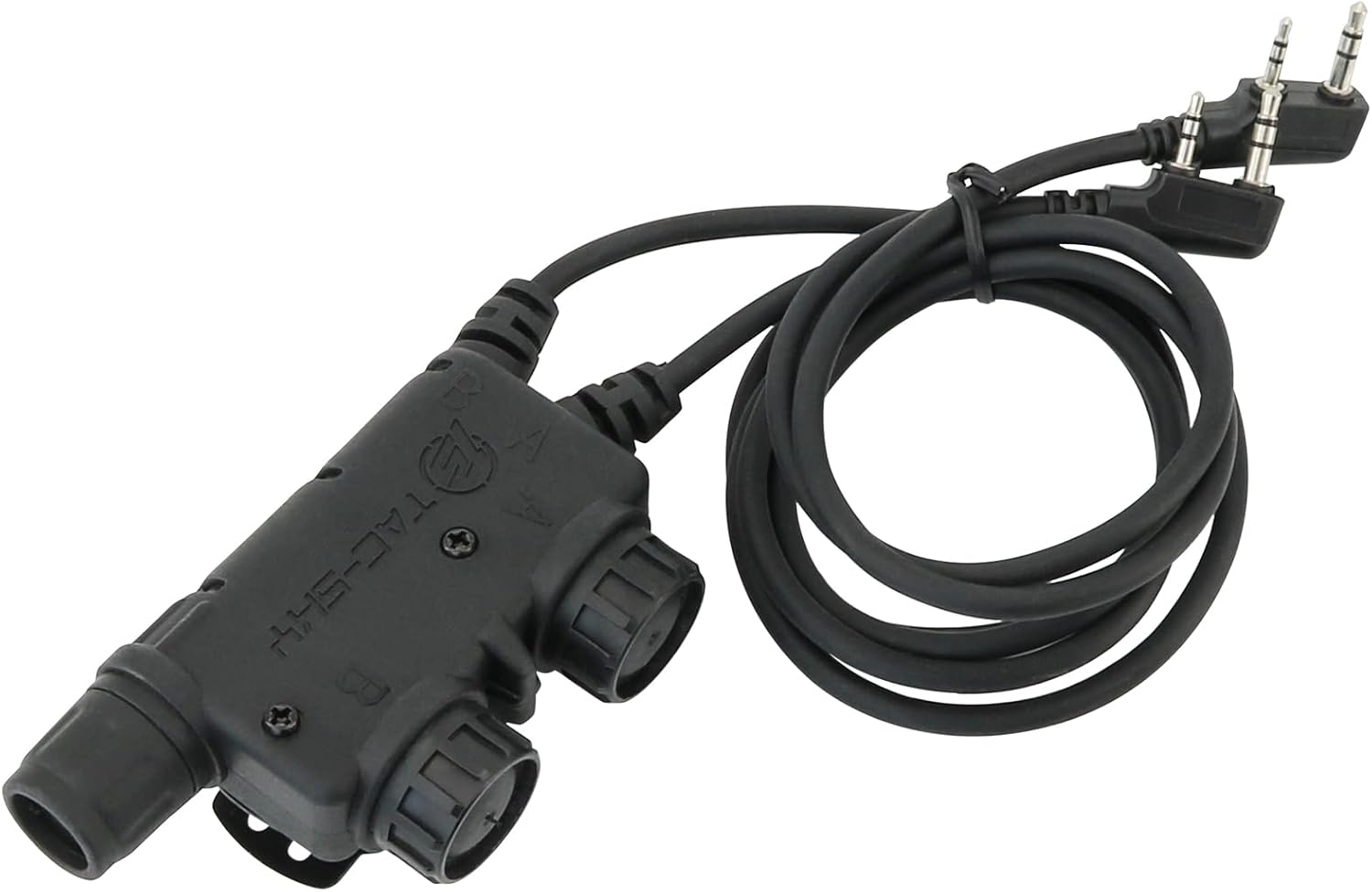 V2 U94 Tactical Headsets Dual PTT Push-to-Talk 2pin Kplug Walkie Talkie Headset Connector Cable for UV5R,UV17R etc. (Black)